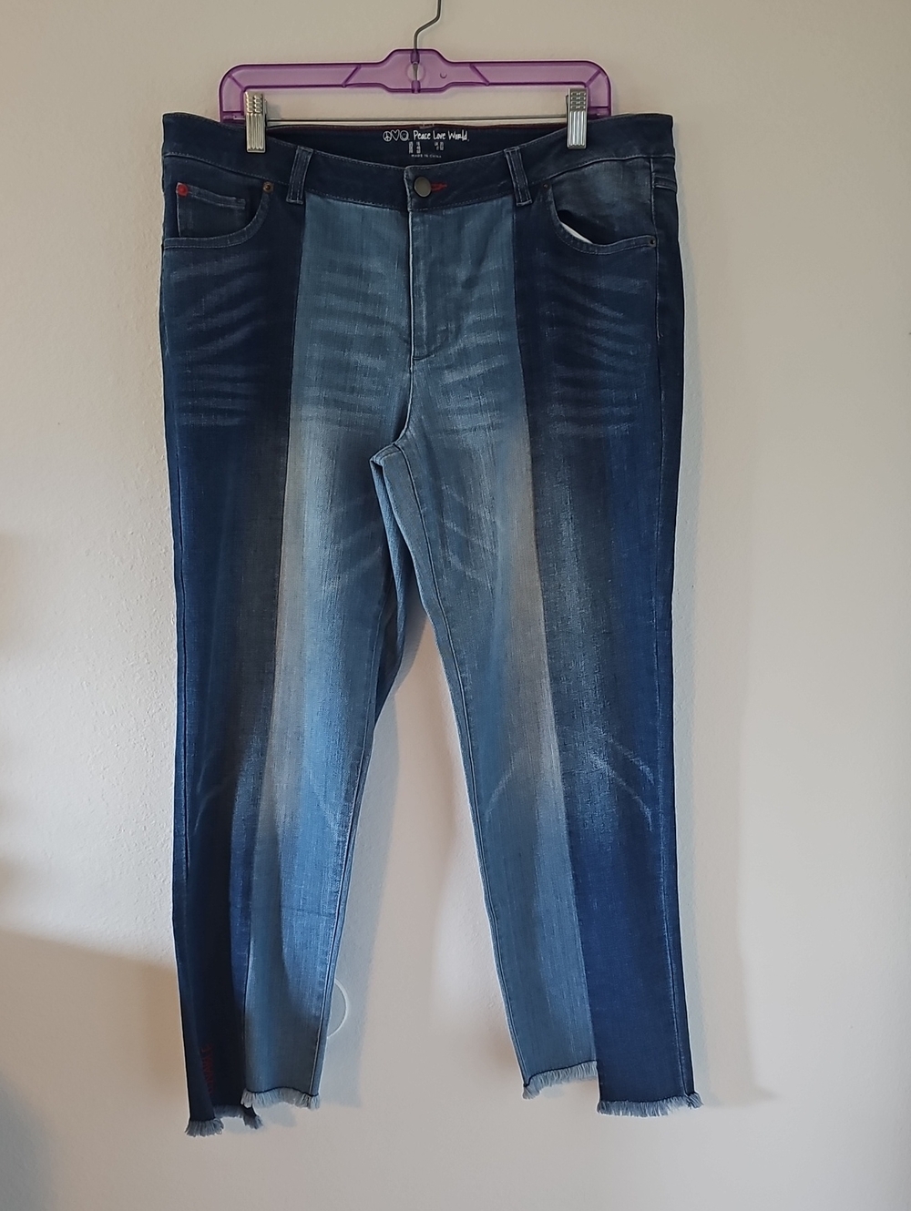 ●●PEACE LOVE WORLD COLORBLOCK TWO-TONED DENIM JEANS NWOT S.16●●